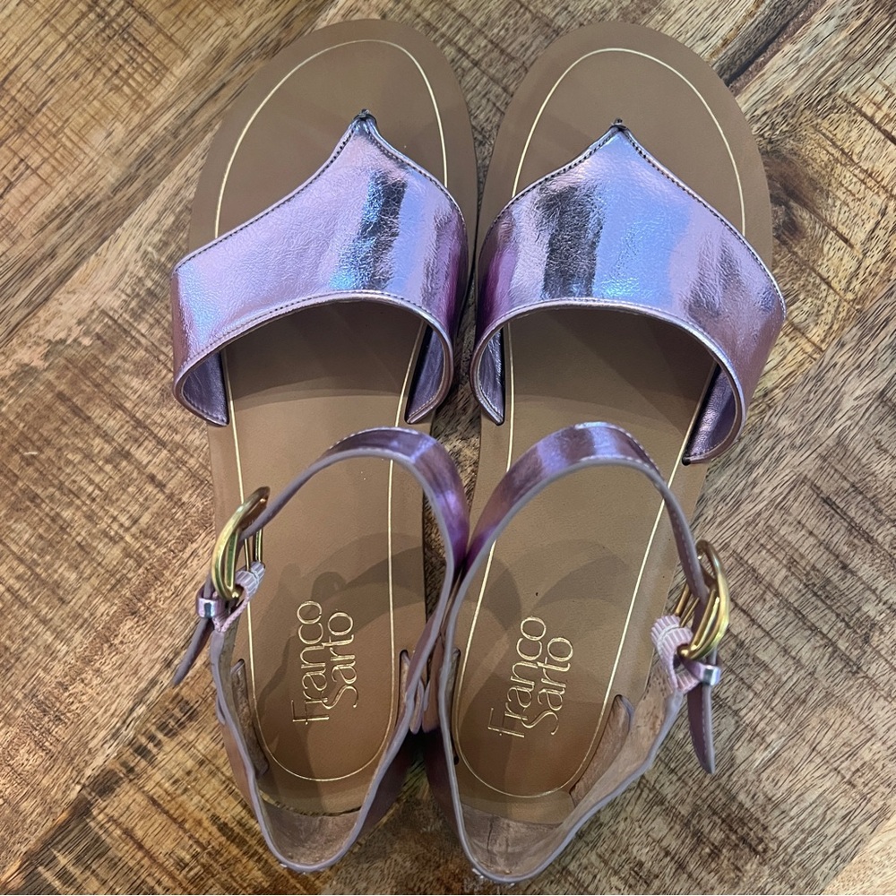 Franco Sarto Ruth Thong Sandals Pink Metallic Ankle Strap Size 10 New - Picture 7 of 9